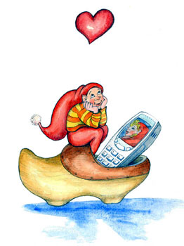 Forelsket nisse med mobiltelefon